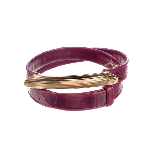 Judith Leiber Accessories - Judith Leiber Burgundy & Gold‎ Alligator Leather Waist Belt